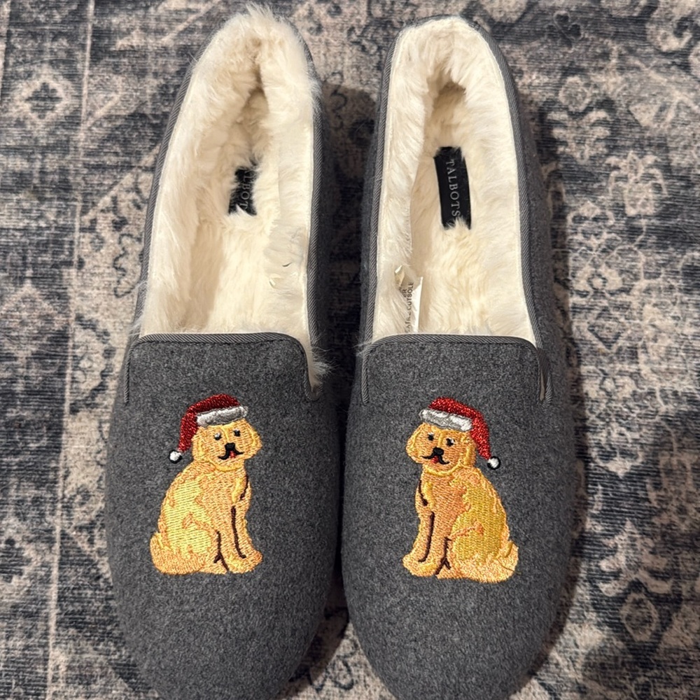 Talbots faux shearling lined slippers with Santa Doodles!